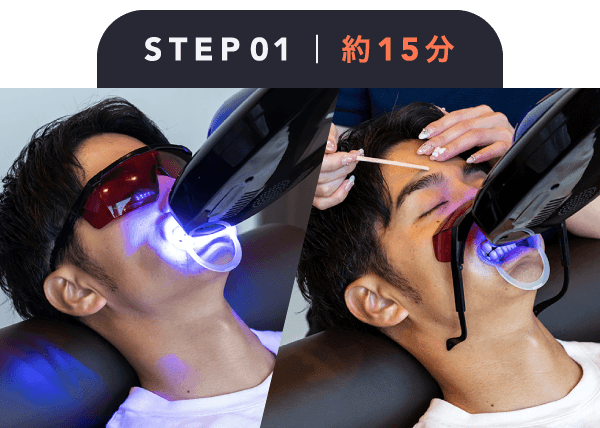 ステップ① セルフホワイトニングと眉毛スタイリングを同時施術(所要時間15分)