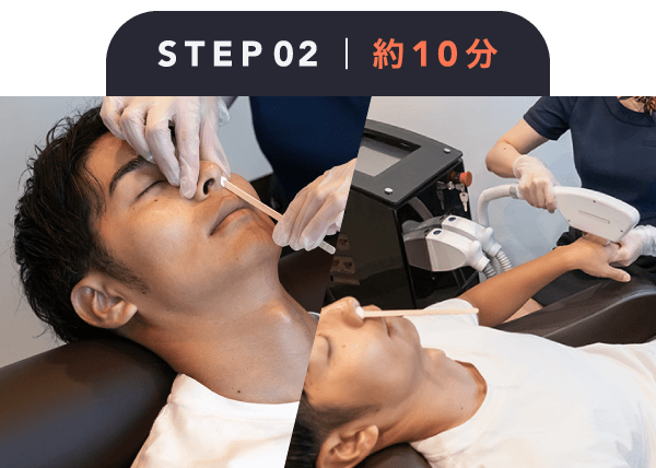 ステップ② 鼻毛ワックス脱毛と手の甲・指脱毛を同時施術(所要時間10分)